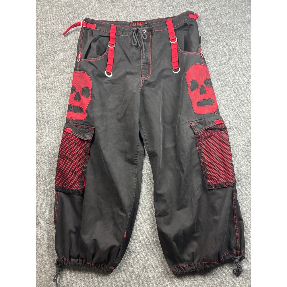 Tripp NYC Bondage Cargo Pants Mens XXL Black Red Skull Goth Punk Wide Leg